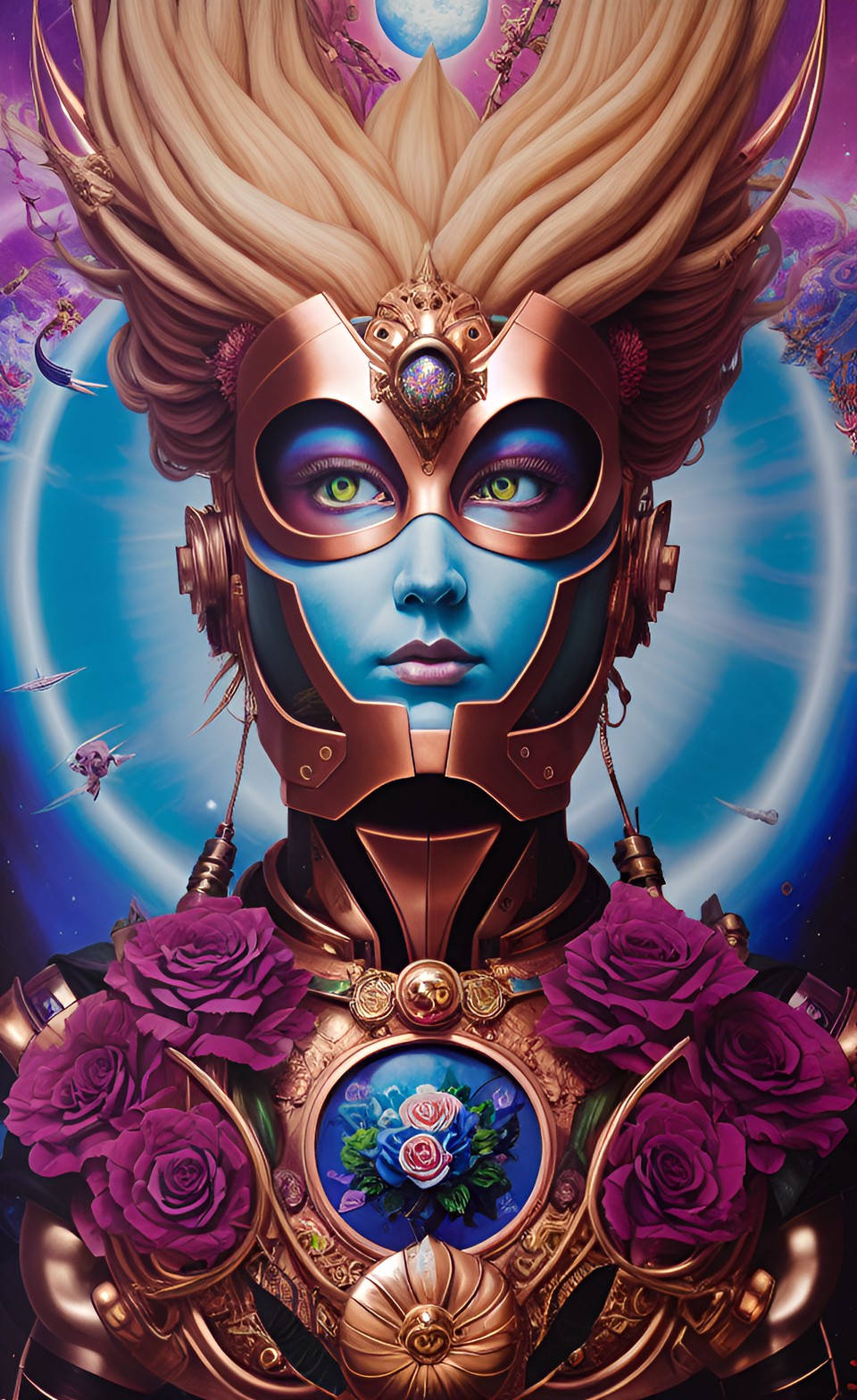 h.r.geiger super saiyan rose gold hair destroyer god guardian copper bionic soldier single witch mandible halberd moon conve space volumetric focal lighting one face preview