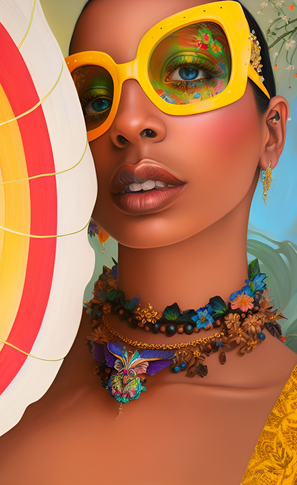 portrait of the digital influencer aureta, with flowers on her head, colors, mandala realistic, 4k, ultra-detailed preview