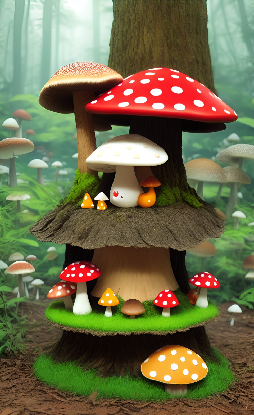 huge mushrooms with a rabbit on one, in a magical forest preview