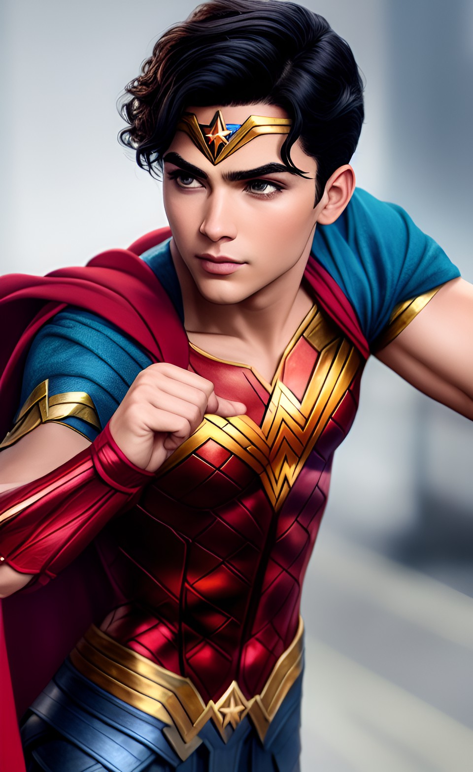 un jeune homme dans le style de wonder woman , cheveux courts preview