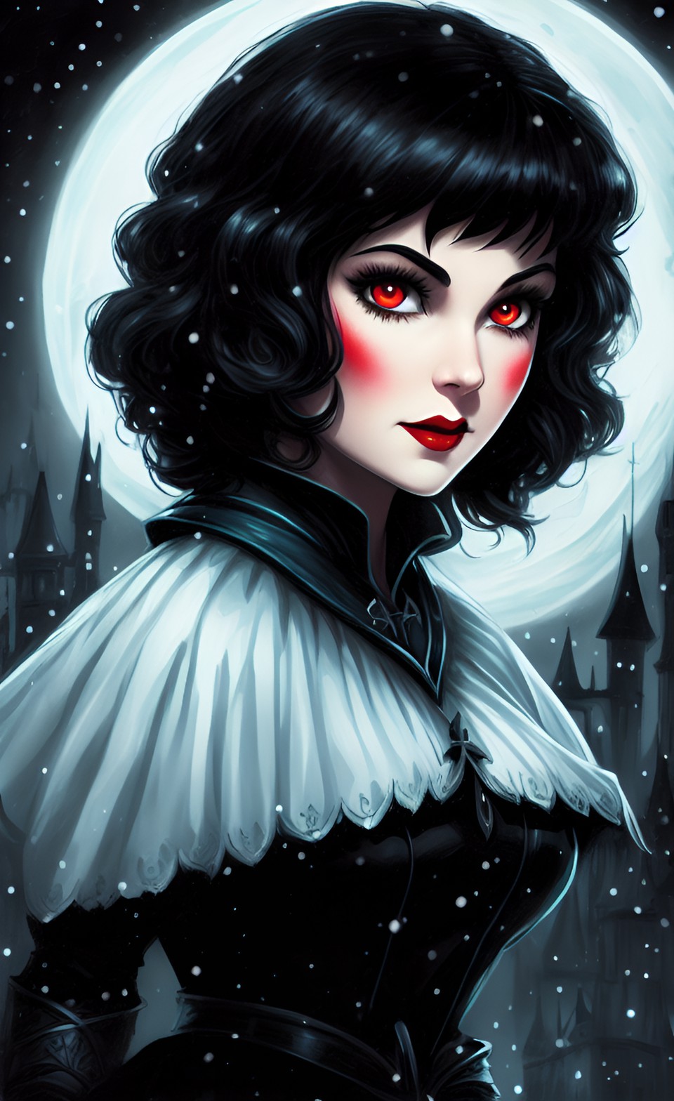 disney's snow white, dark fantasy art style, horror, night time, detailed, hd, high quality preview