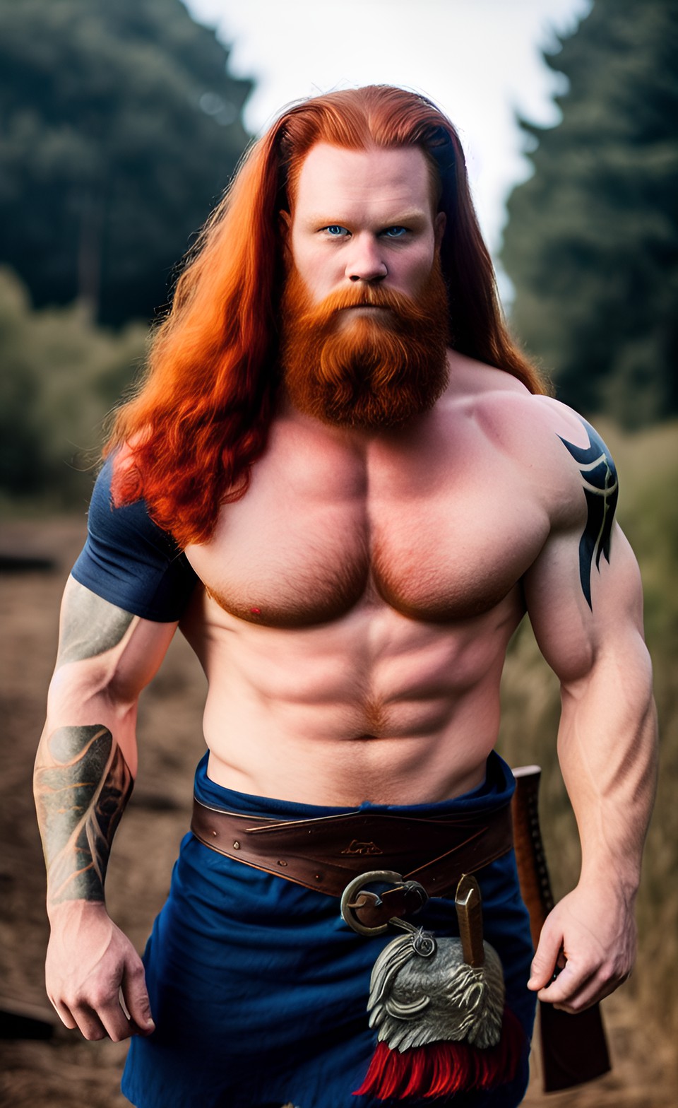 handsome guy, muscle, red hair viking style, blue eyes, pale skin preview