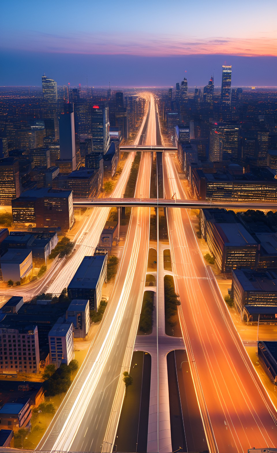 city at sunset and a highway in the city preview