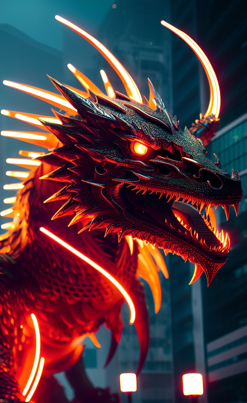 dragon, metal skin, neon edge lines preview