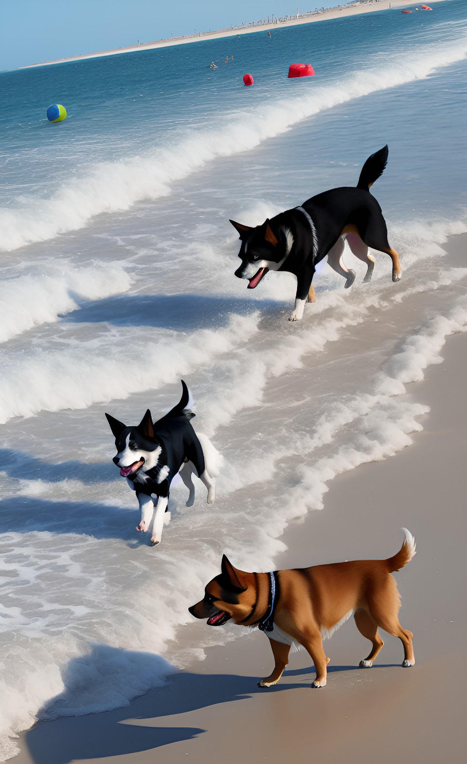 a dog city a lot of dogs on a beach playing in the sand and running through the water no people preview