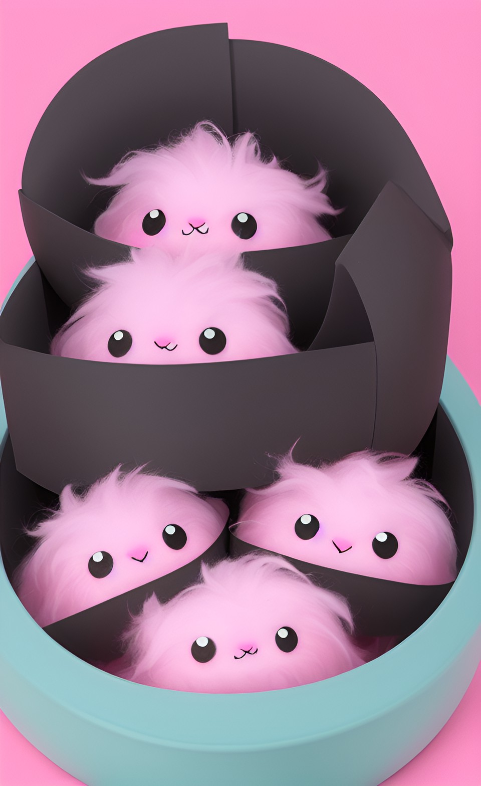 happy little pink fluff balls with black eyes preview