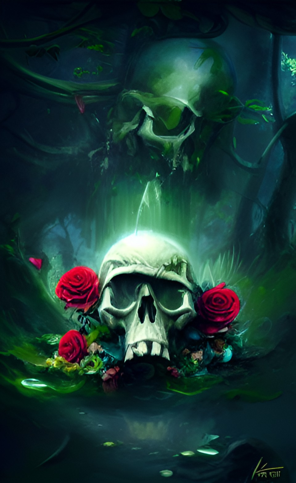 jungle skull with roses preview