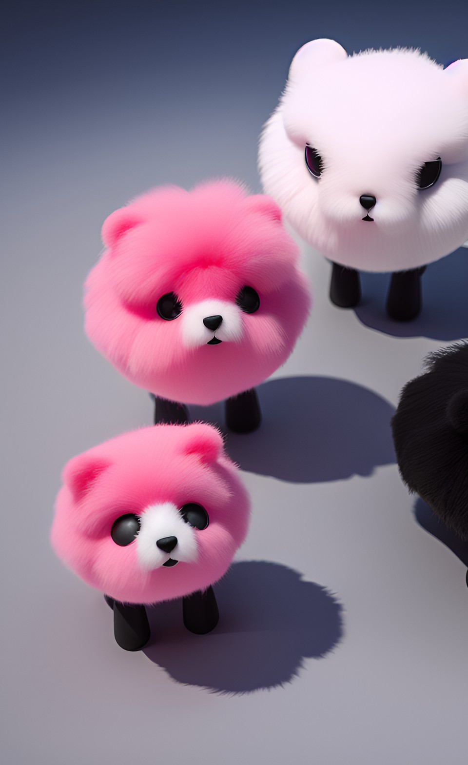 happy little pink fluff balls with black eyes preview