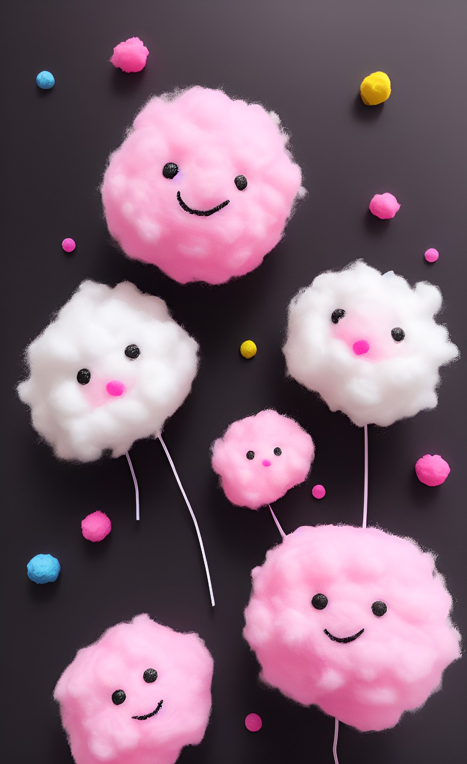 happy little pink cotton candy balls with black eyes preview