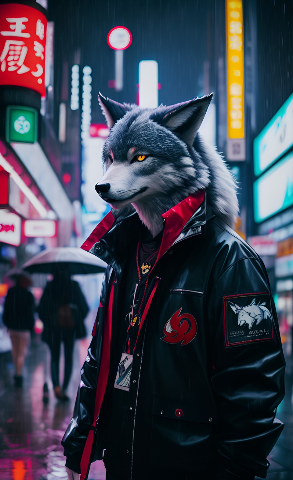 anthro wolf in rainy shinjuku preview