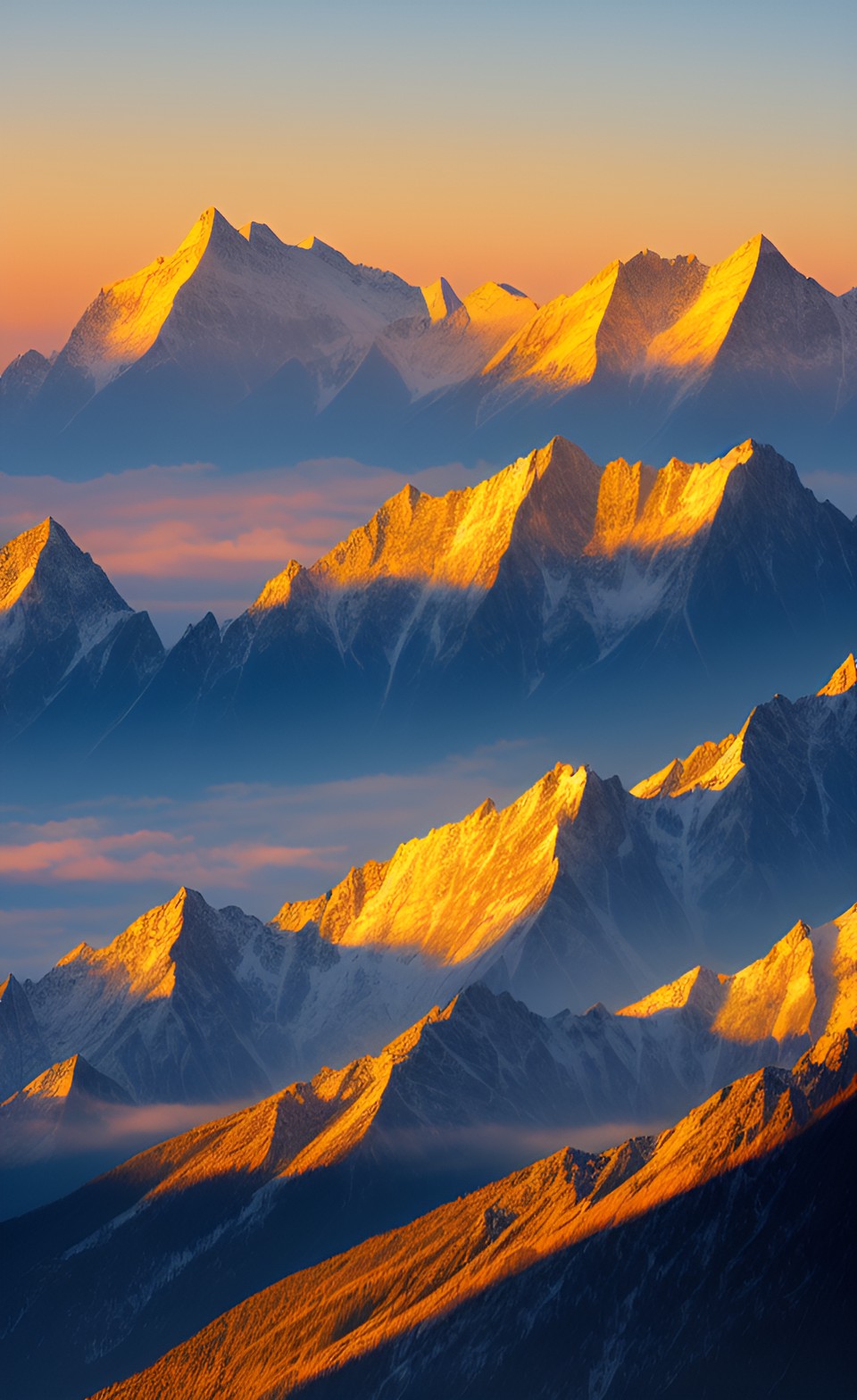 mountain peaks bathed in golden light preview