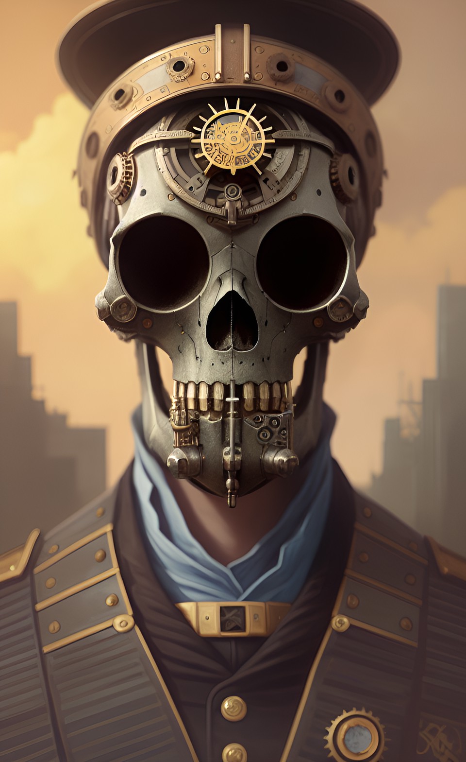 dieselpunk clockwork face portrait ghost skull preview