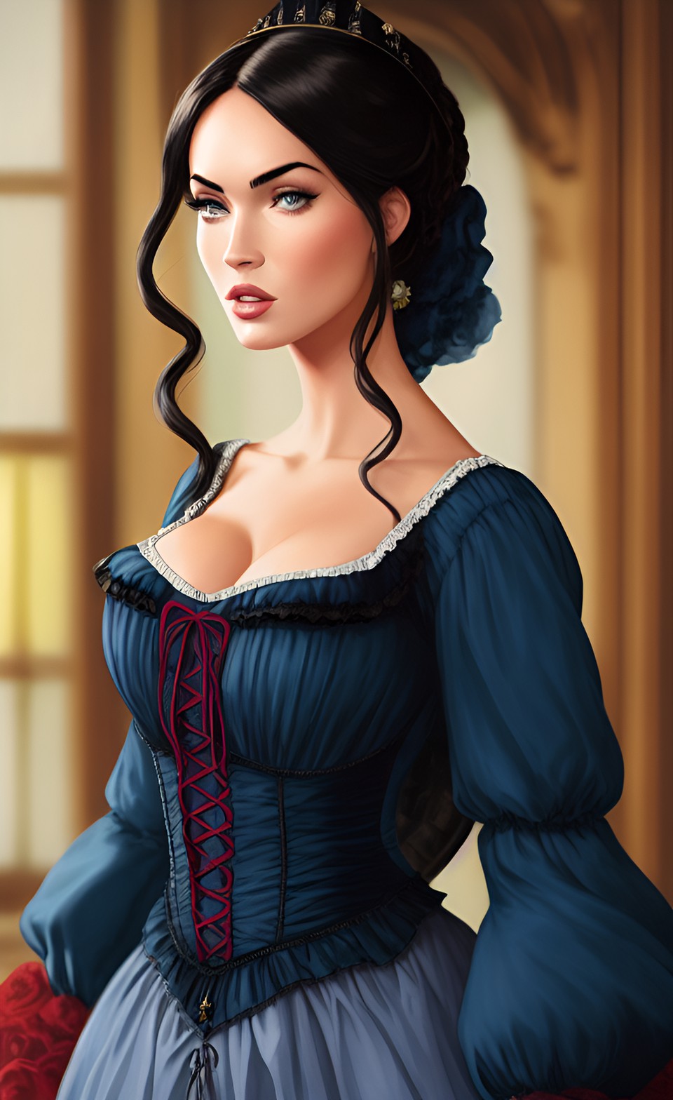 iimpressionist, megan fox as a victorian lady with flowing hair, low-cut neckline preview