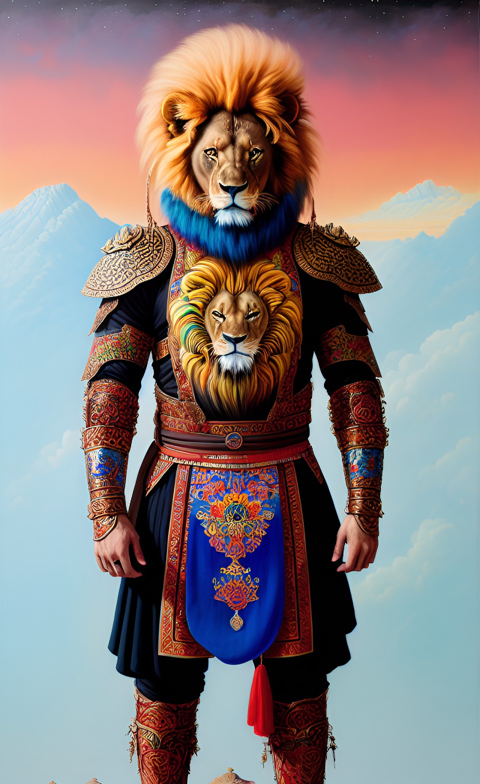 lion in mongol khan armor 4k preview