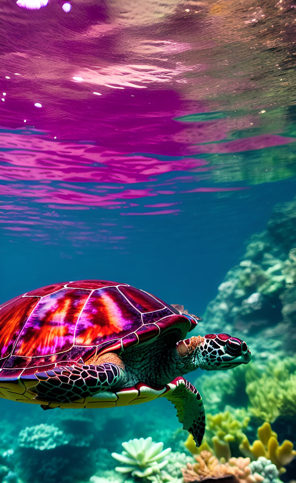 Turtle at sunset - red and purple turtle preview