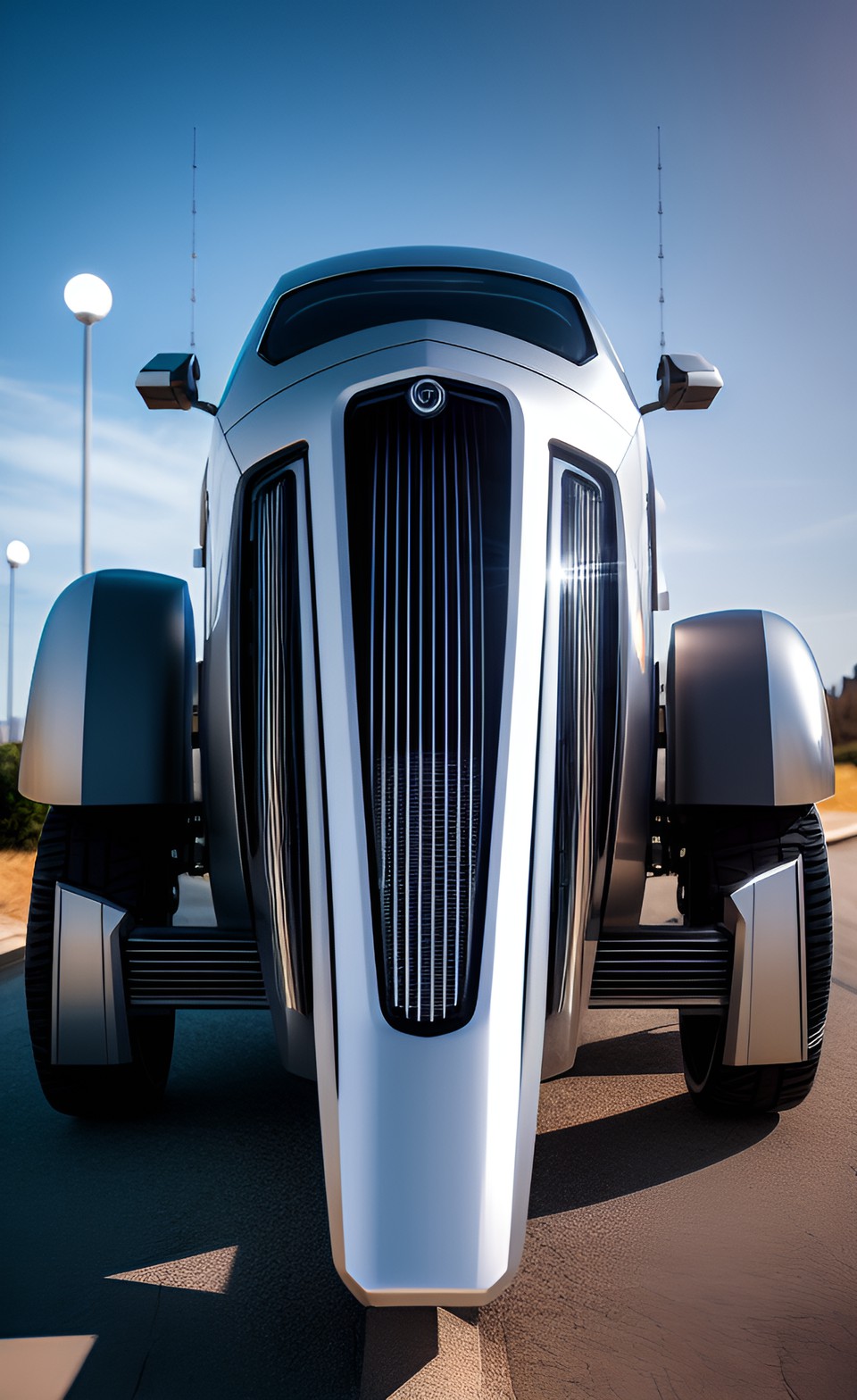 sunlight, 4k, symmetrical, soft lighting, trending a futuristic vehicle with sleek lines and high-tech features amazing,intricate amazing high detailed steampunk silver chrome sharp focus shine preview