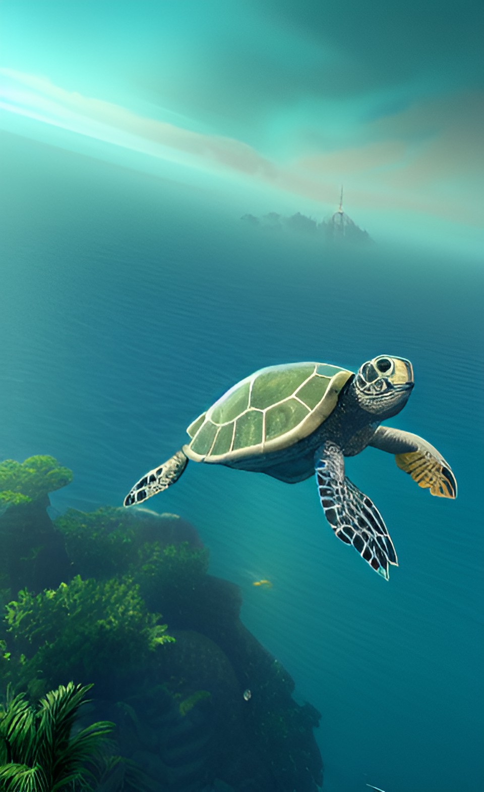 flying giant robotic sea turtle, dystopia preview