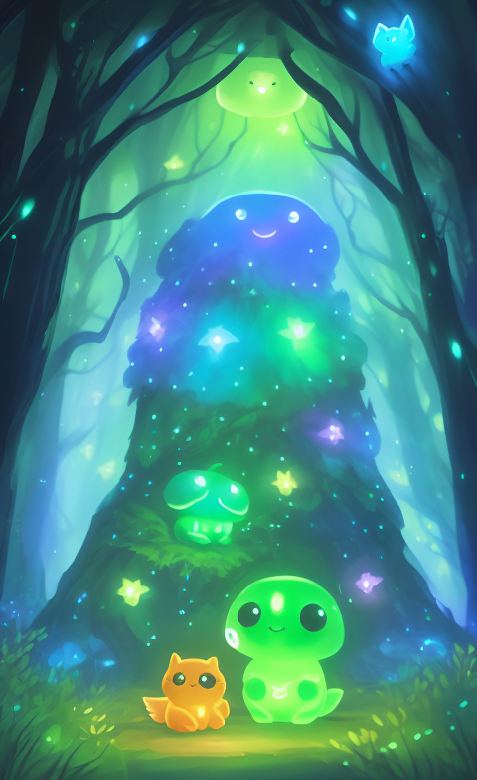 adorable alien  bioluminescent woodland creatures preview