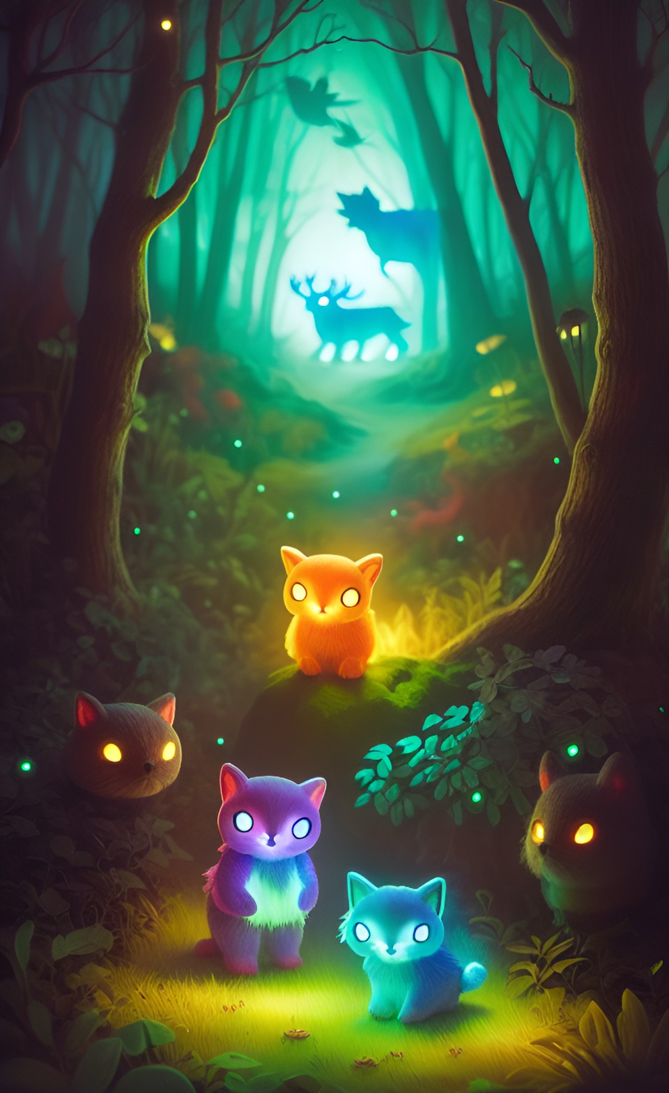 adorable alien  bioluminescent woodland creatures preview