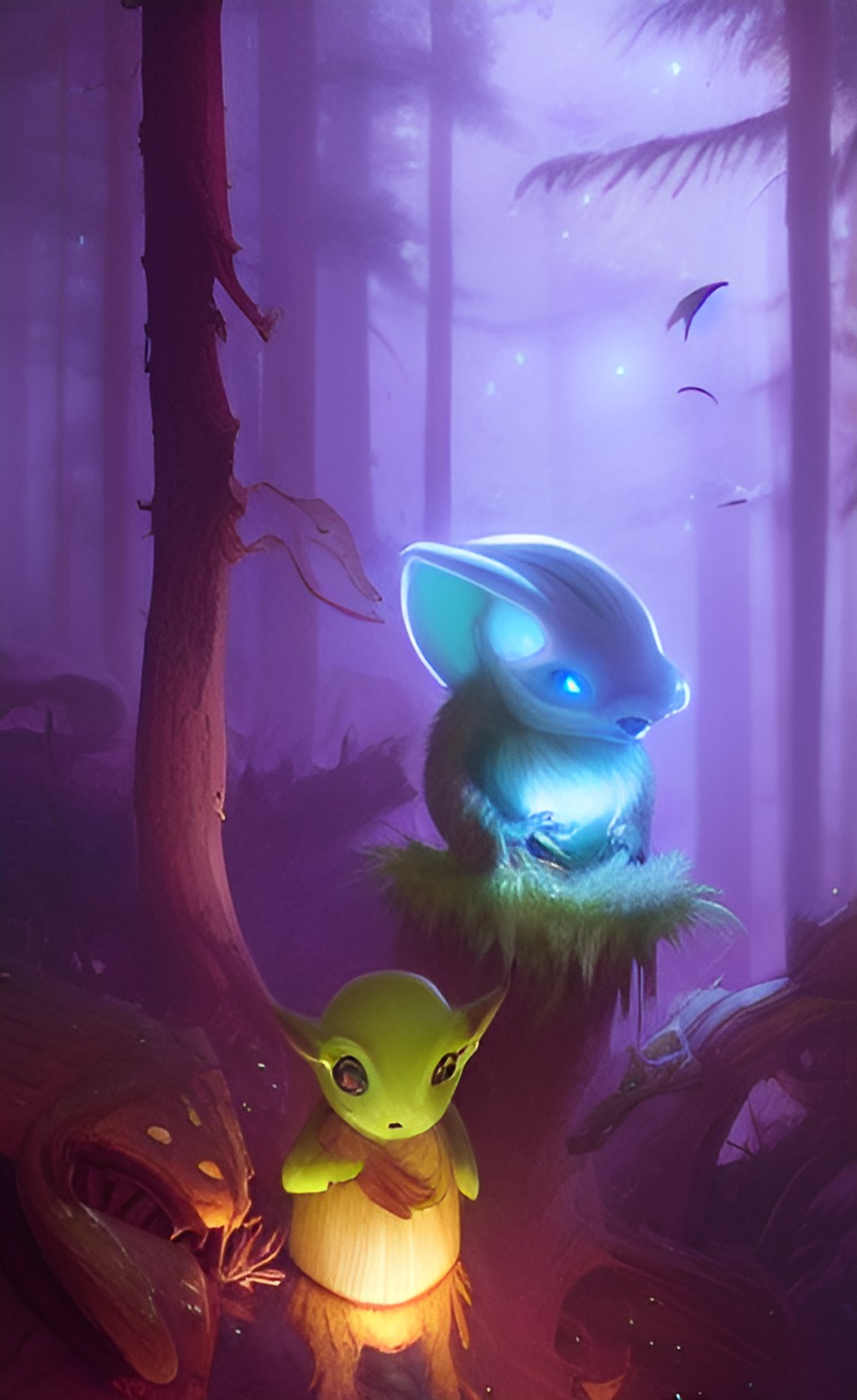 adorable alien  bioluminescent woodland creatures preview