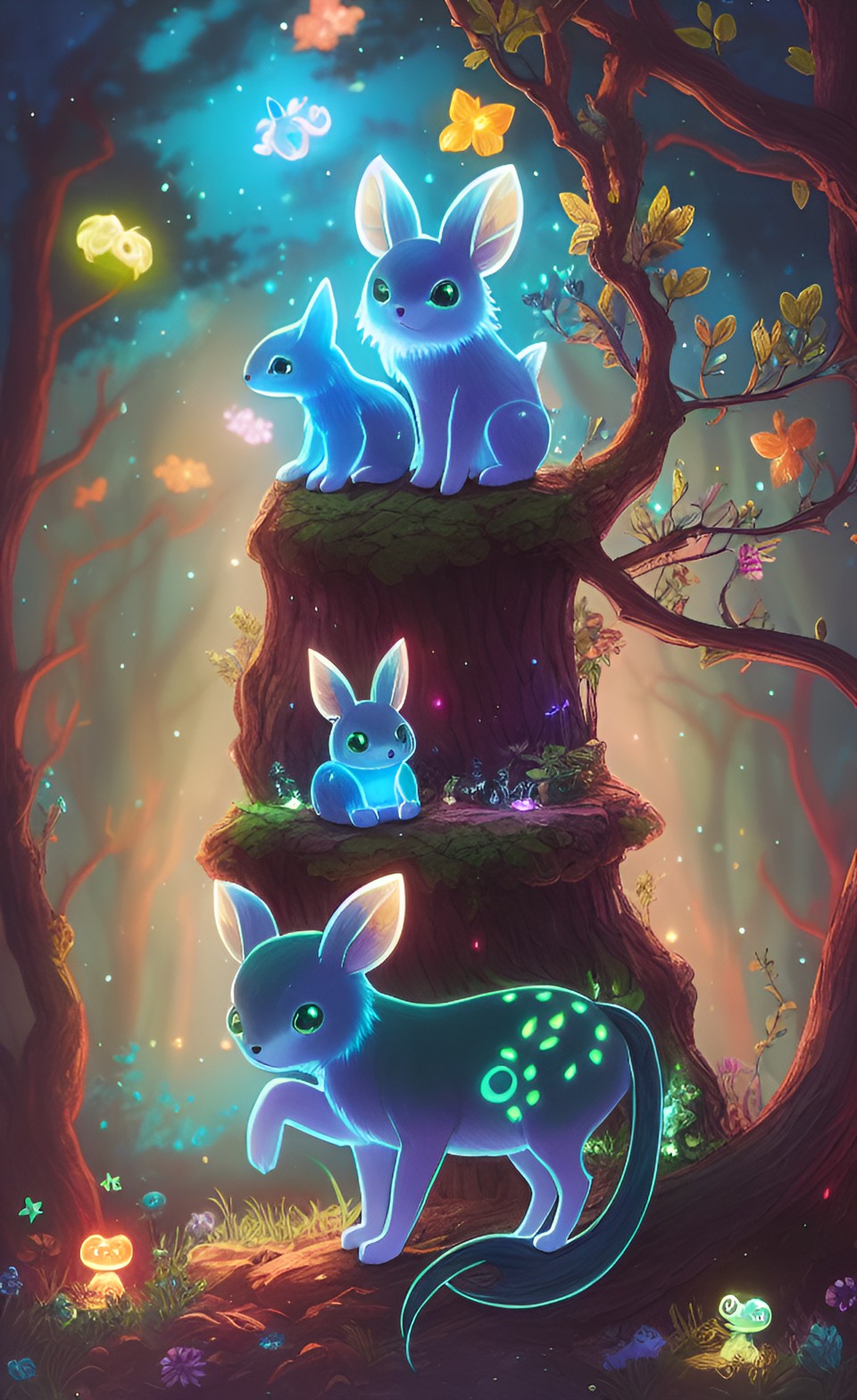 adorable alien  bioluminescent woodland creatures preview