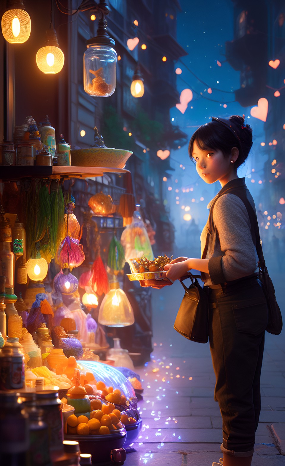 street vendor selling fairies, pixies, and magical wisps in jars preview