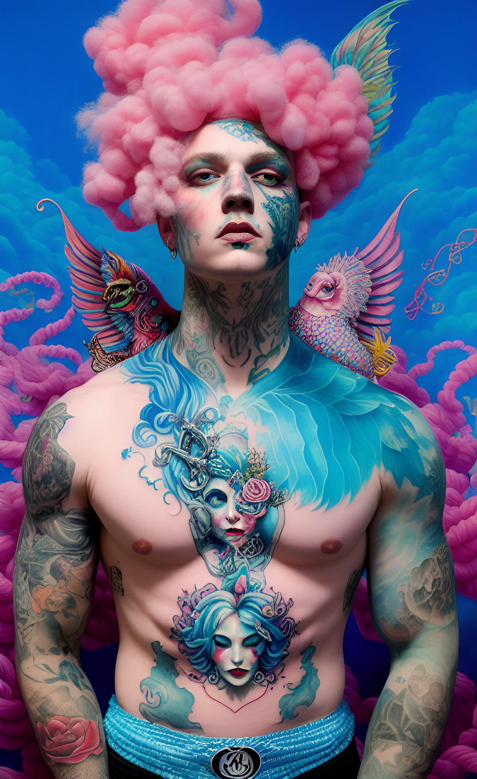 Mertwink 5 - cotton candy merman: funky pastel goth merman edgy with tattoos and fishnets preview