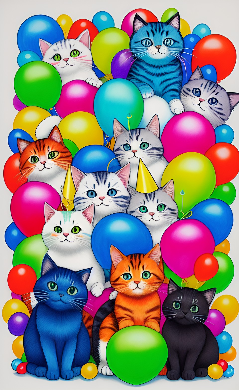 cats having a birthday party, prismacolor preview