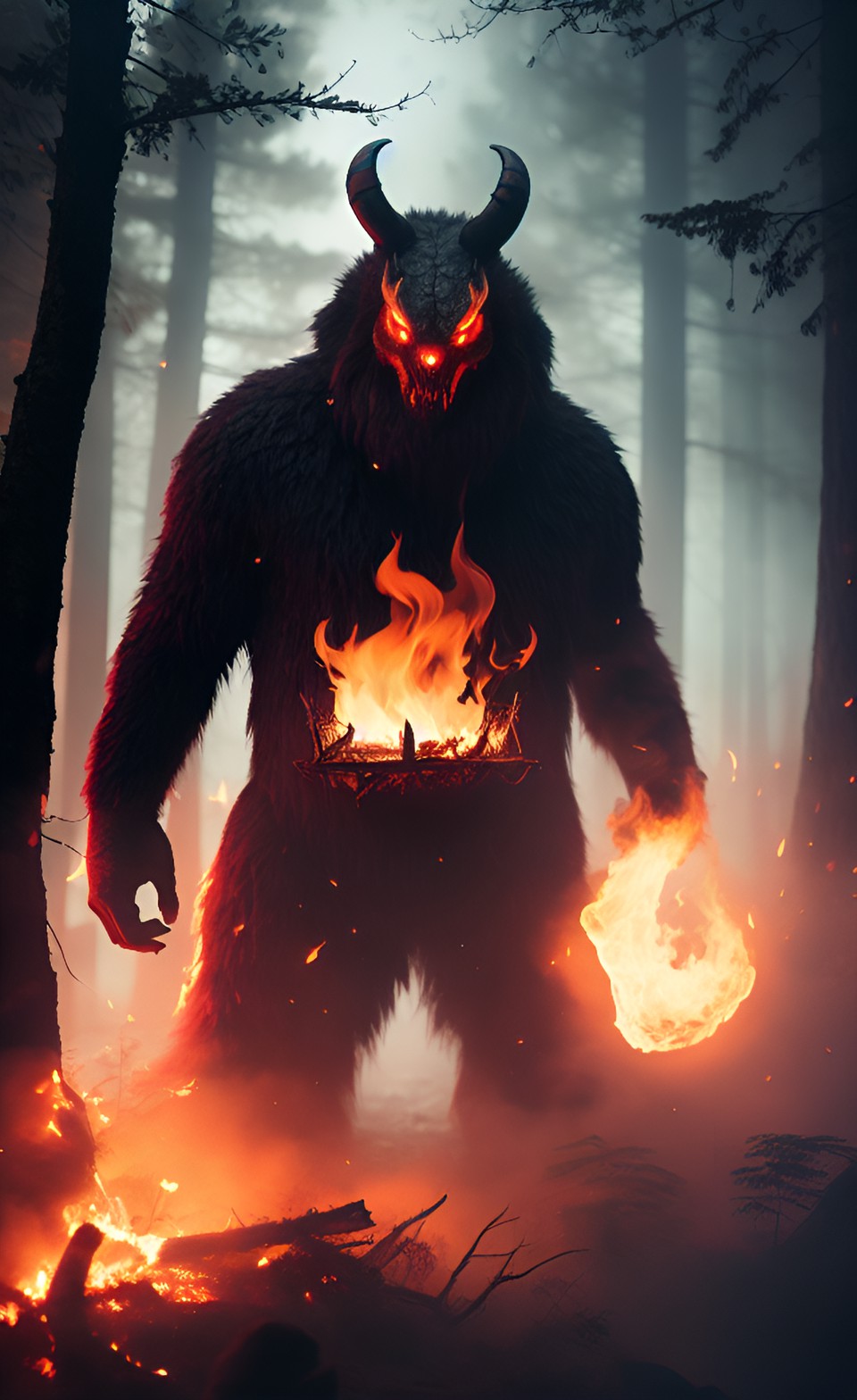 Whispers Of Fire - monster in the woods / fire / mist preview