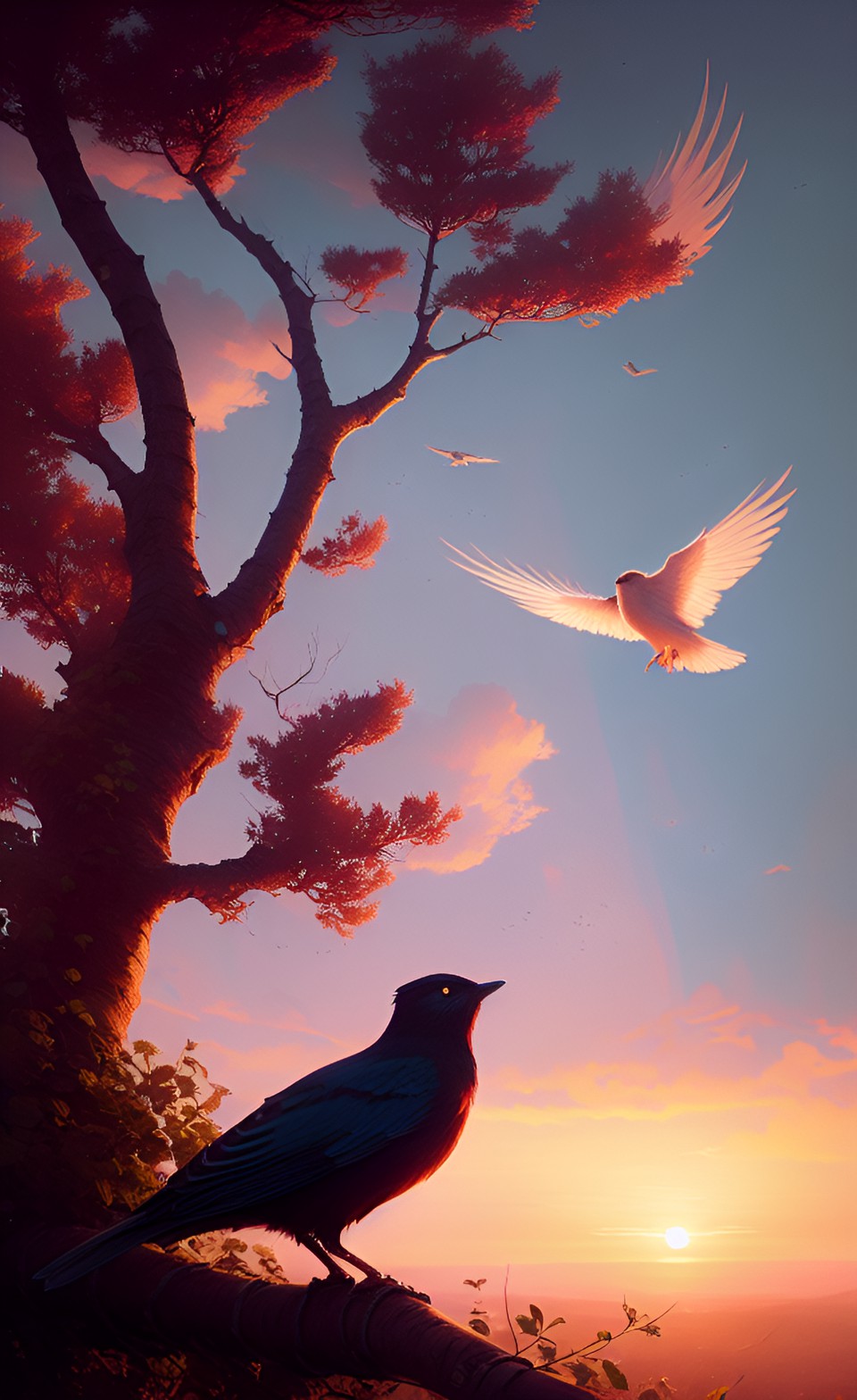 bird,sunset,tree,warm preview