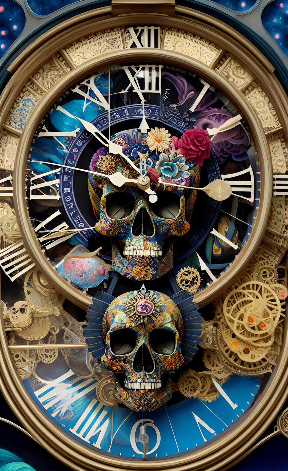 a skull filled with clock gears and books preview