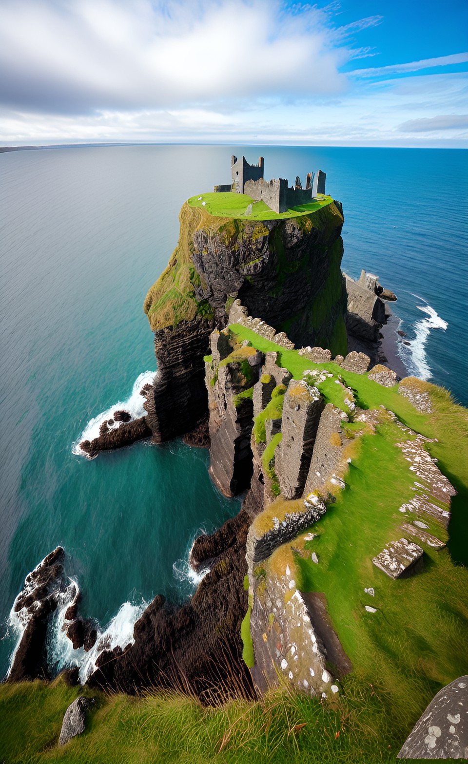 ruined castle in ireland on the cliffs overlooking the ocean preview