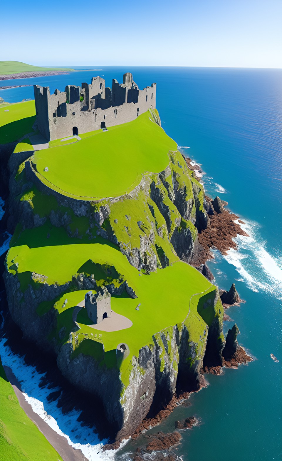 ruined castle in ireland on the cliffs overlooking the ocean preview