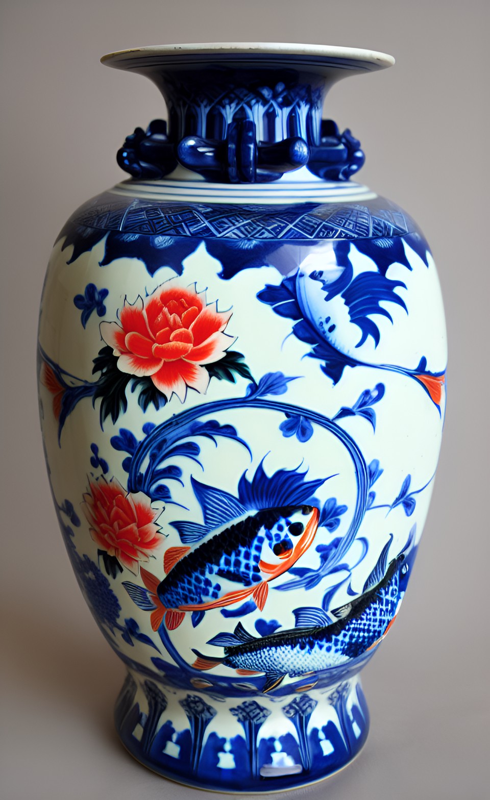 Koi blue 5 - delft blue vase with two koi karps on top of each other preview