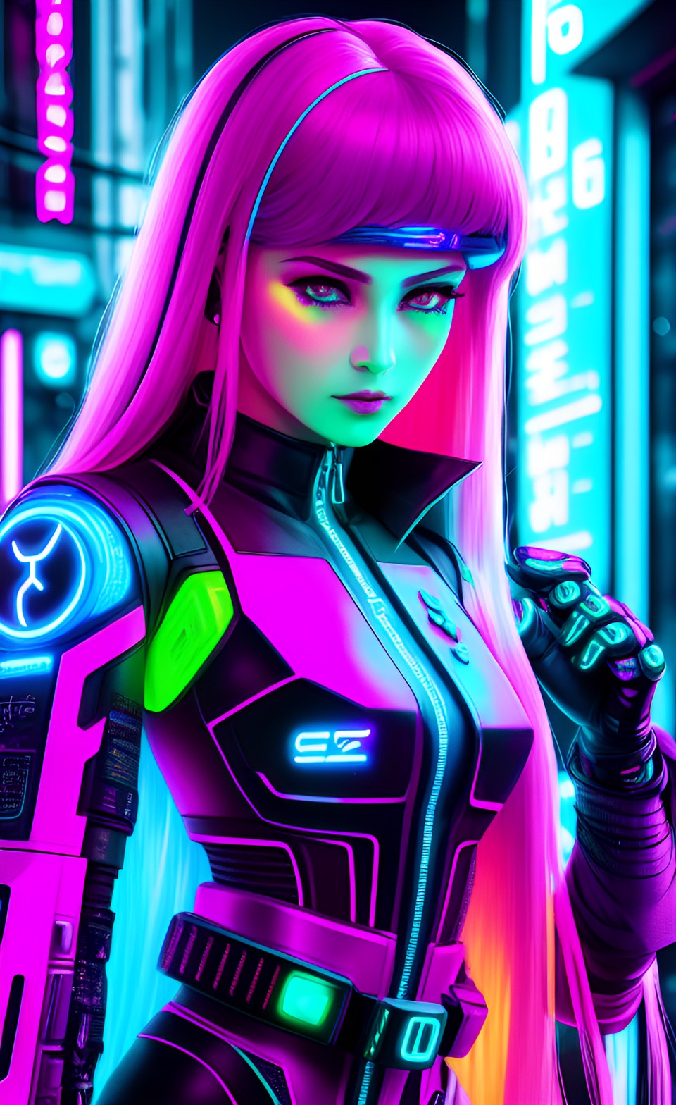 rose 🌹 - cyberpunk femal , detailed , neon colours preview