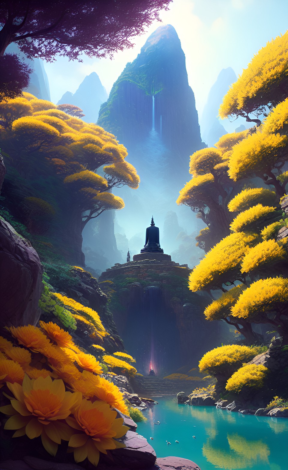 flowers, mountain, buddha preview