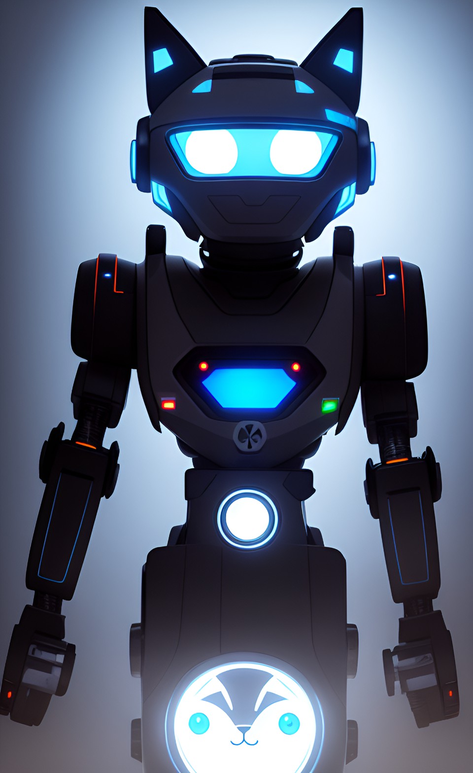 futuristic robot cat looking into the darkness preview