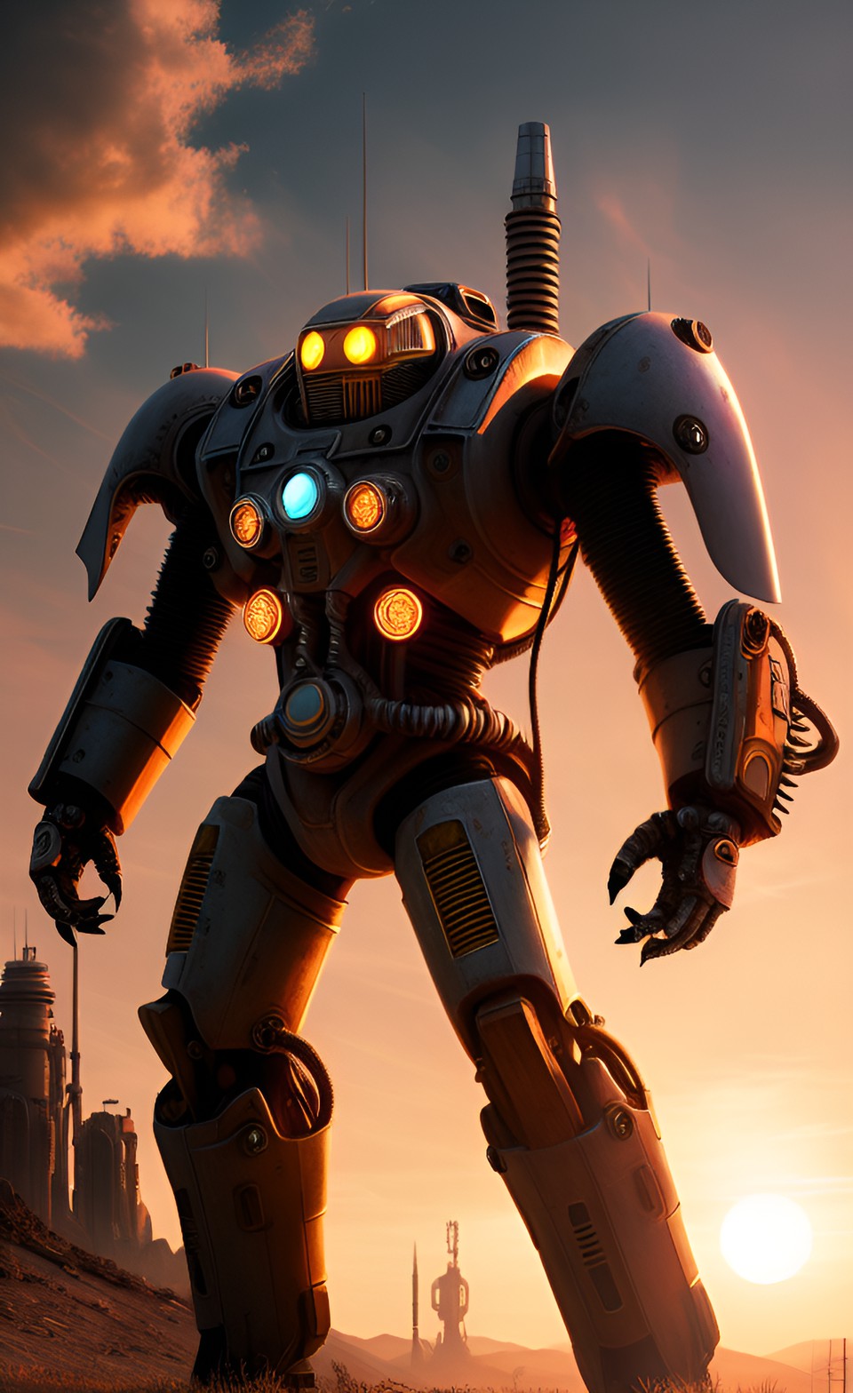 mechanical creature, fallout, sunset, high detailed preview