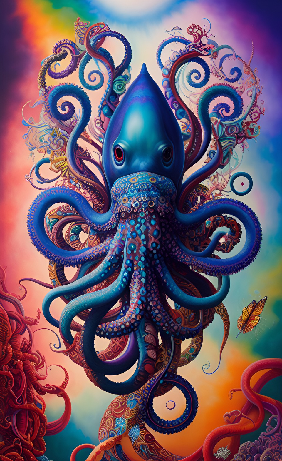 rainbow octopus deep dark sea light swirls everywhere preview