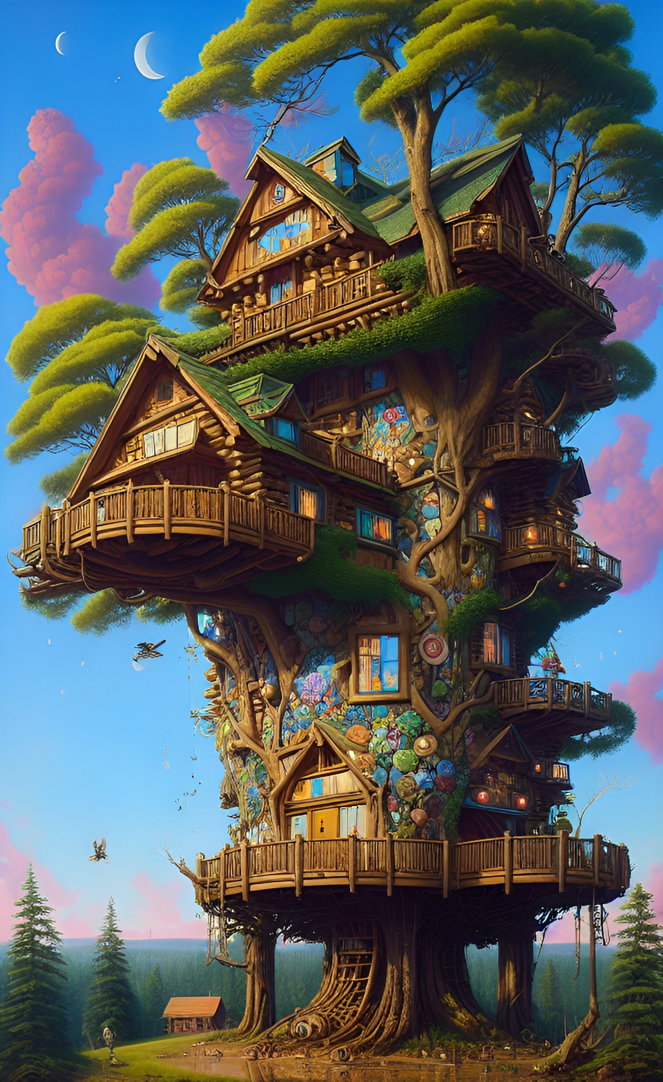 utopian city in the forest in wisconsin a vast network of log cabins connected to tree houses preview