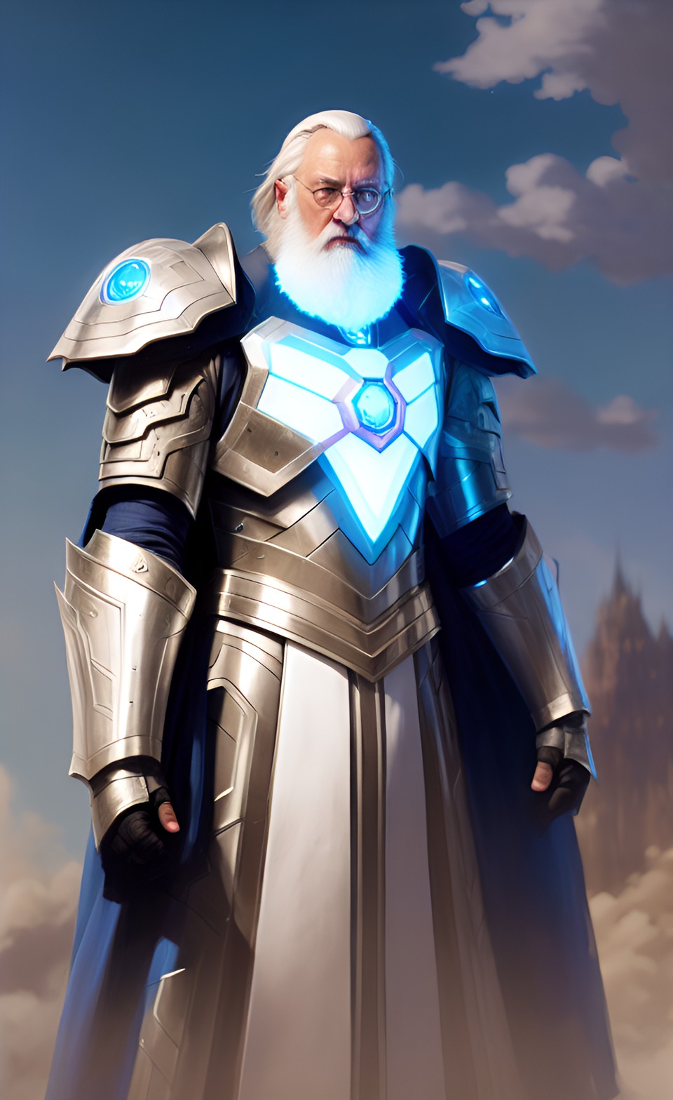 dumbledore in white and blue ironman armour preview