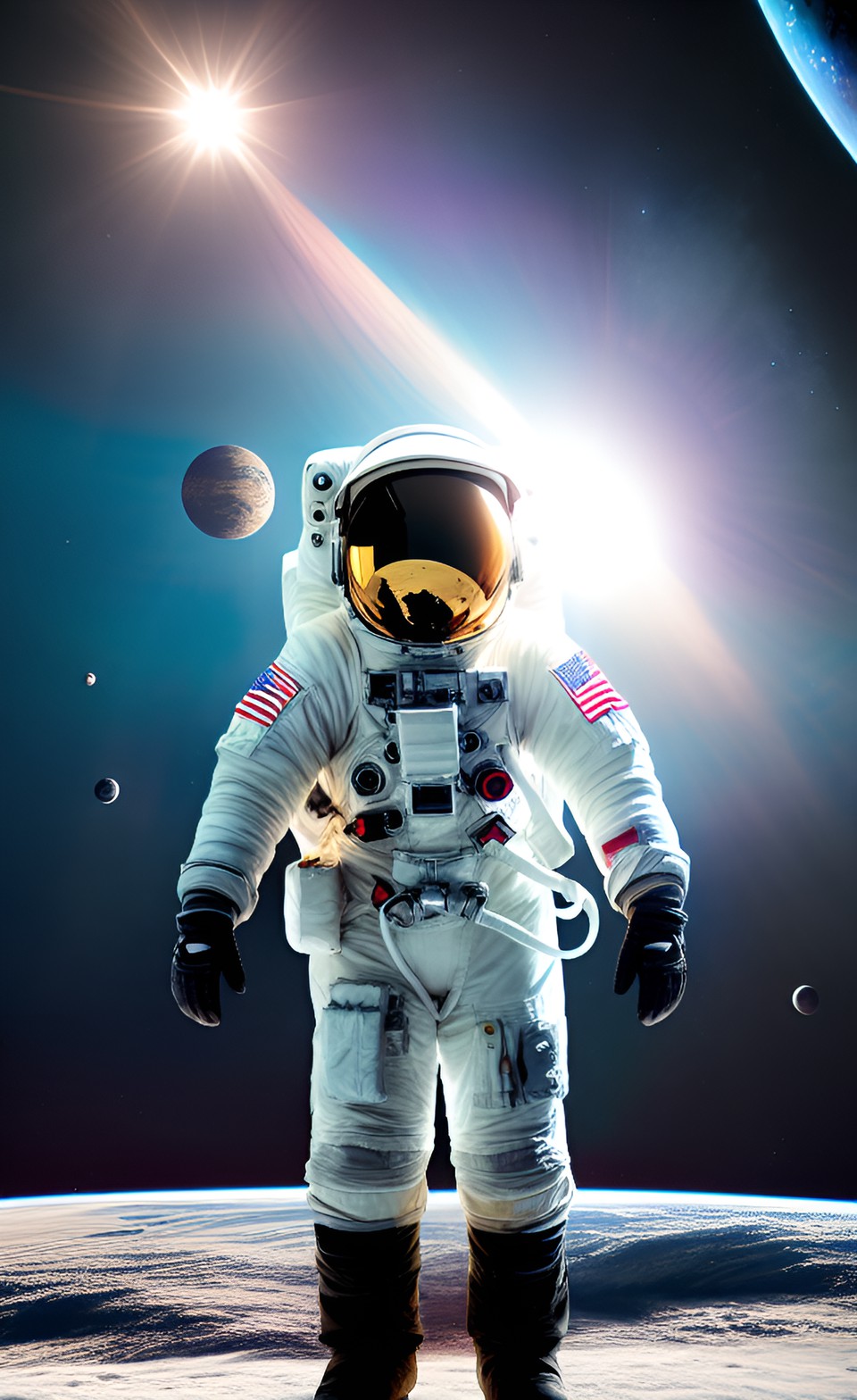 Astronaut - a realistic astronaut looking into the sun, as he slowly floats away into the cold, endless void of space preview