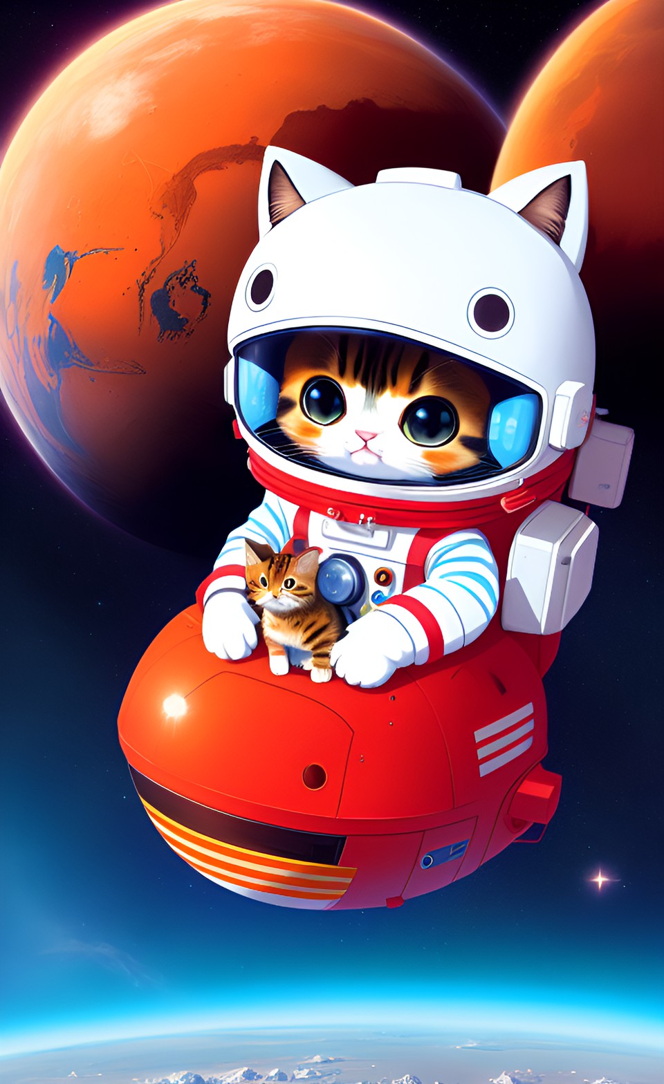 Exploring space - cute kawaii kitten in astronaut suit on mars preview