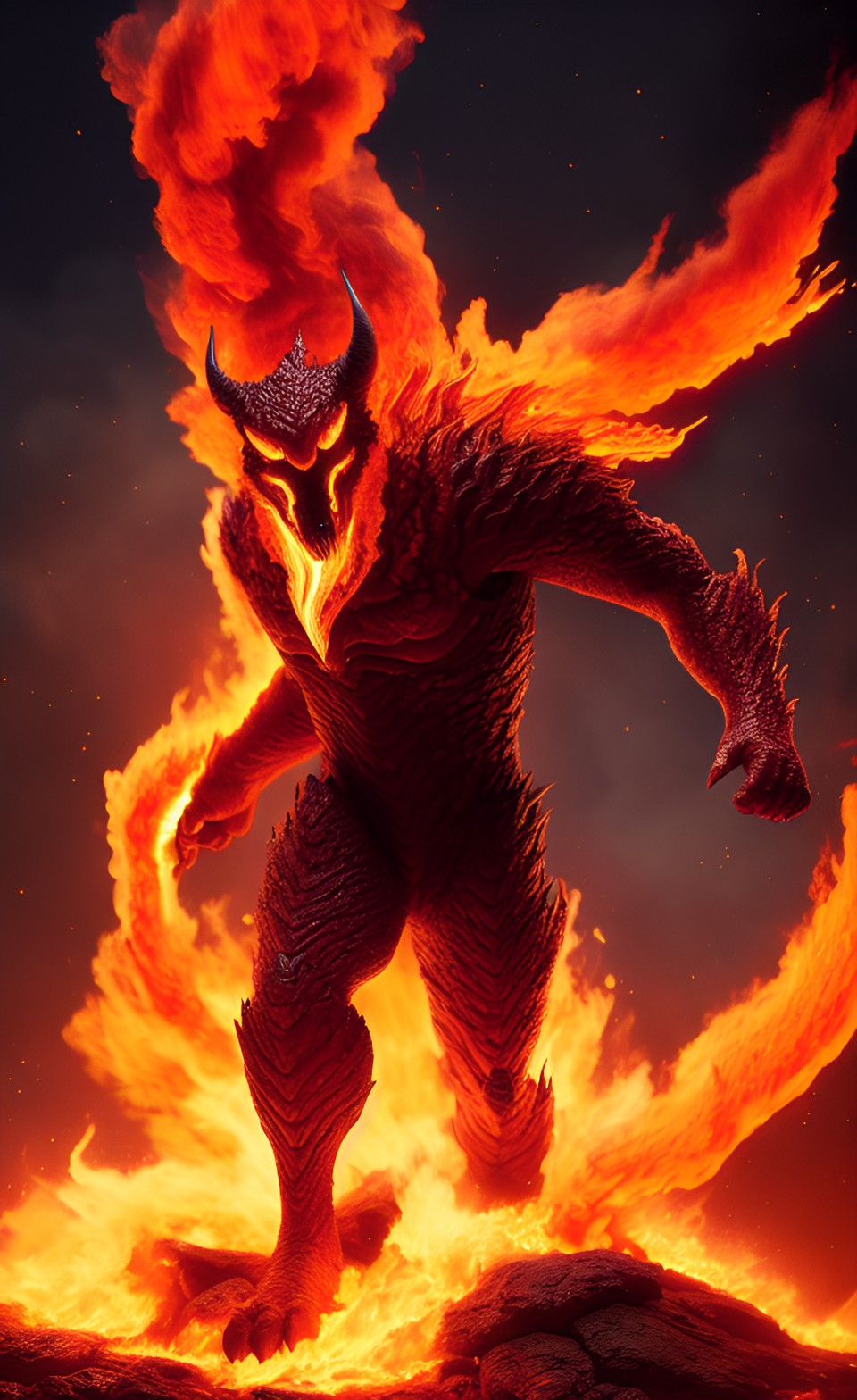 Sauron’s Rebirth - creature made of fire rising out of an active volcano, lava flowing down the sides, grand, majestic, powerful preview