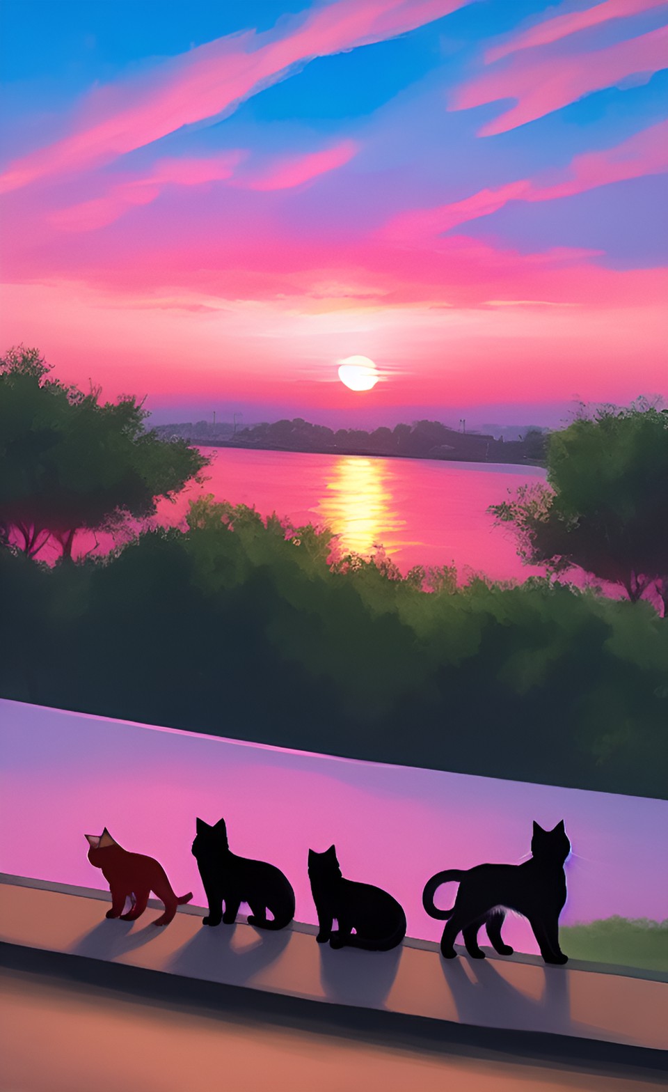 pink sunset with cats preview