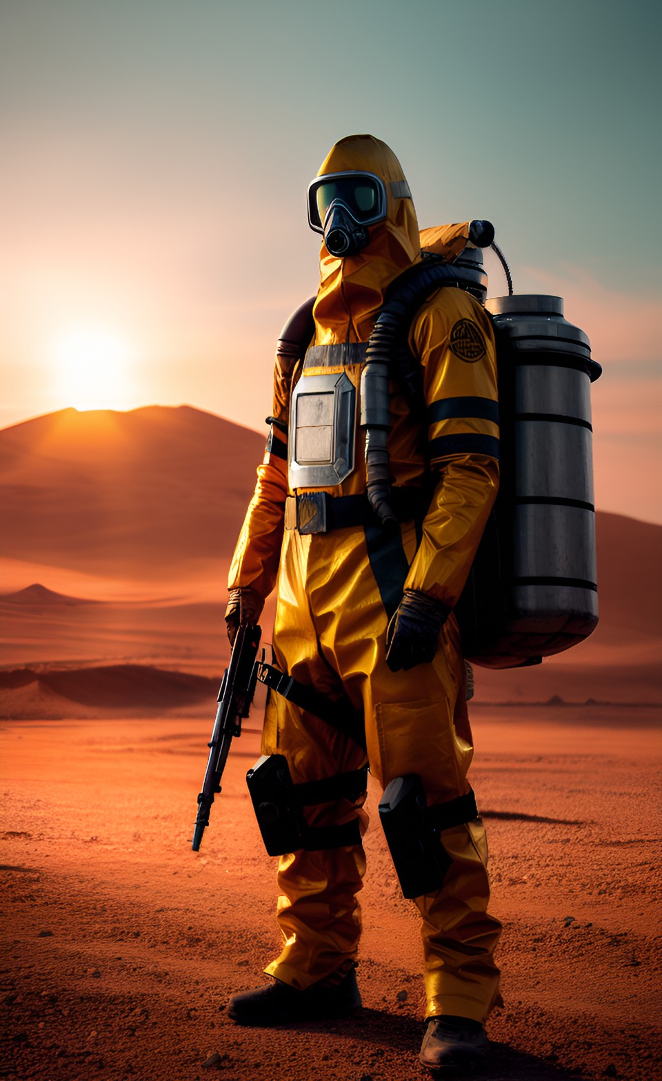 Welcome to Austra - hazmat suit armor, wasteland, sunset, preview