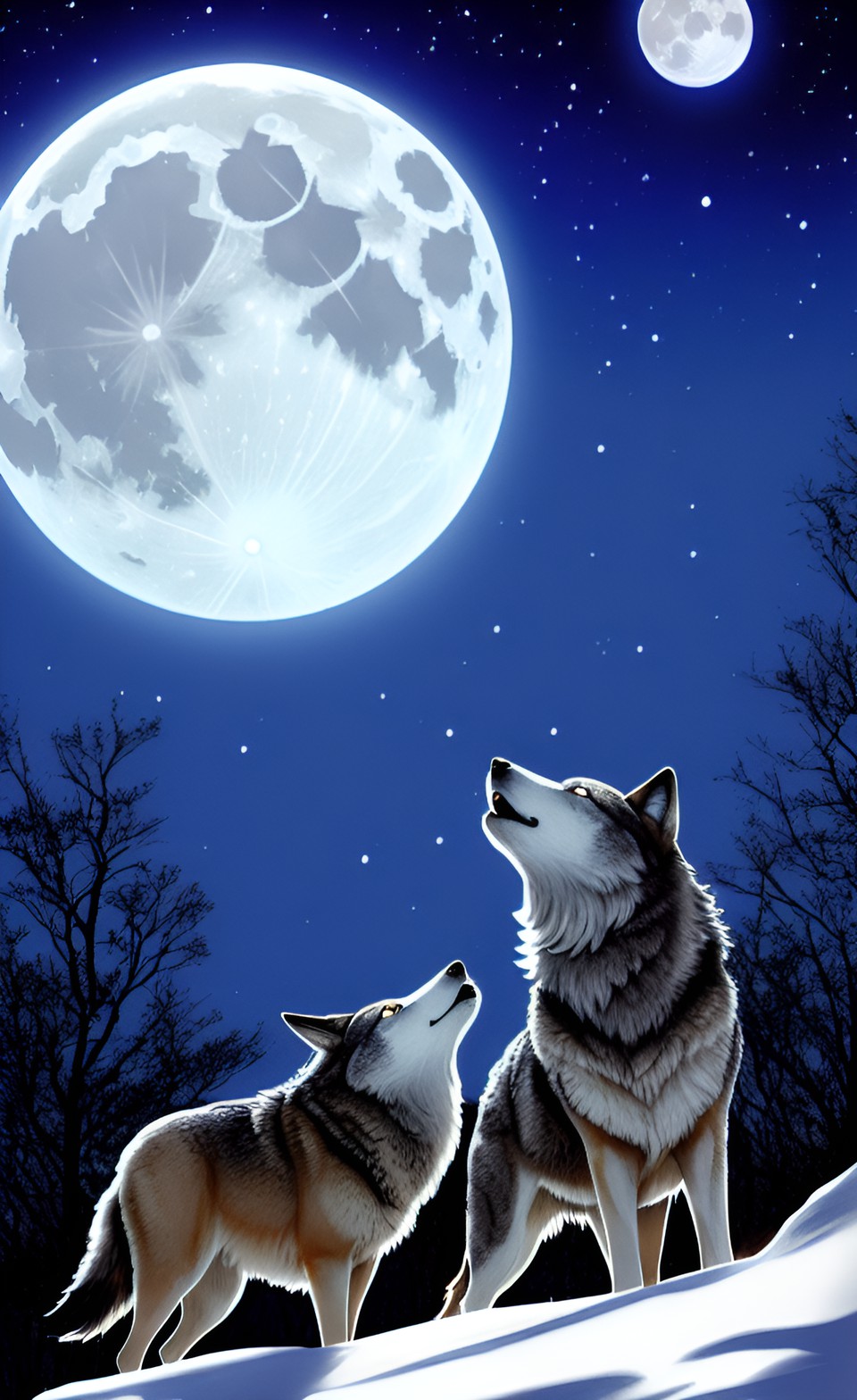 2 wolves howling at the moon preview