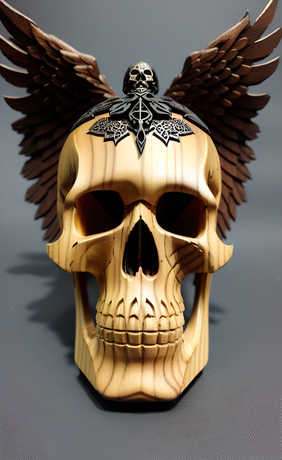 intricate wooden skull of fallen angel, highly detailed, sophisticated, extreme detail preview