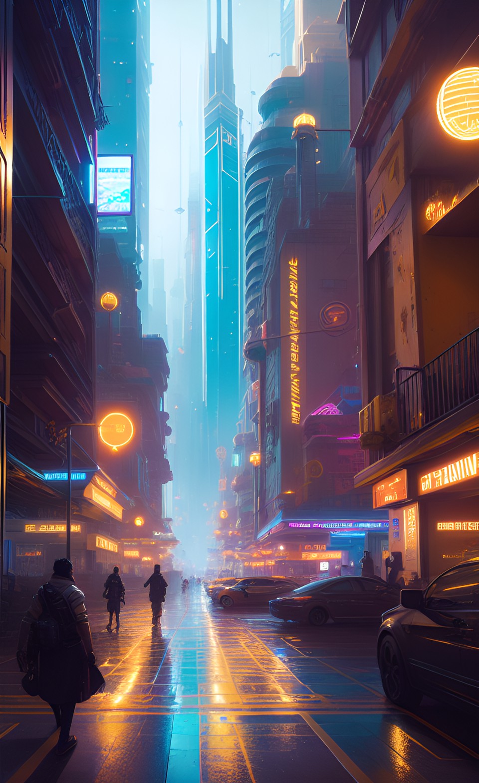 futuristic city street with gold preview