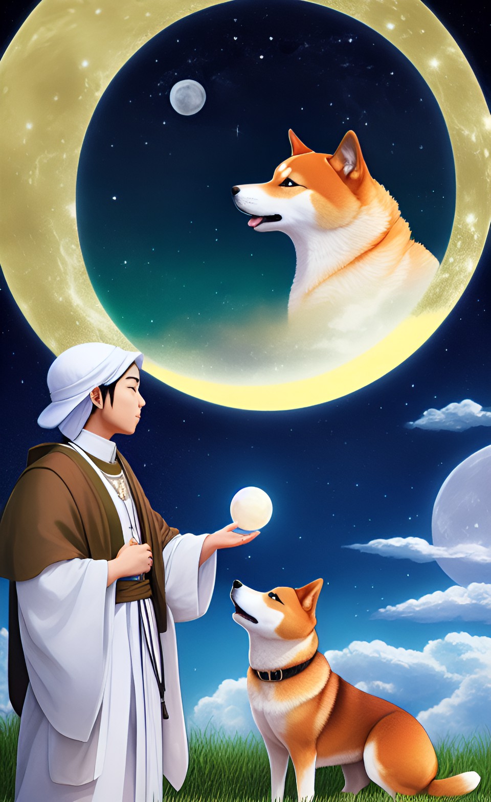 god of heaven talking to shiba inu at the moon preview